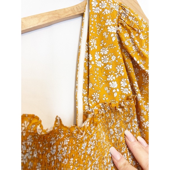 Anthropologie Mender Smocked Yellow Floral Midi Dress Size 3X - Picture 9 of 9
